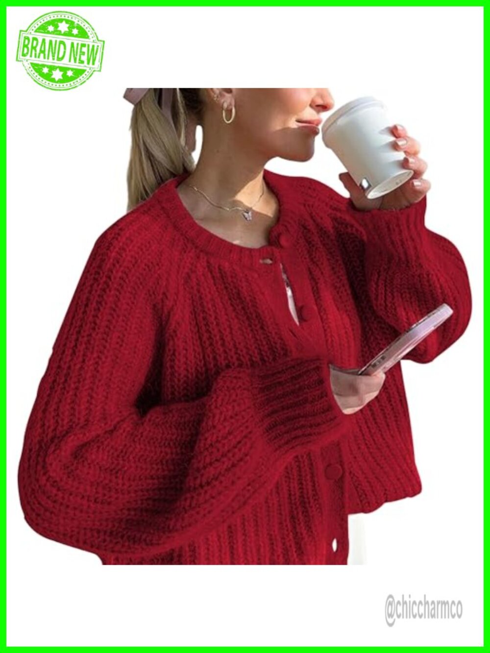 Chunky Knit Cardigan Sweater Women Button Down Open Front Y2K Fall Coat